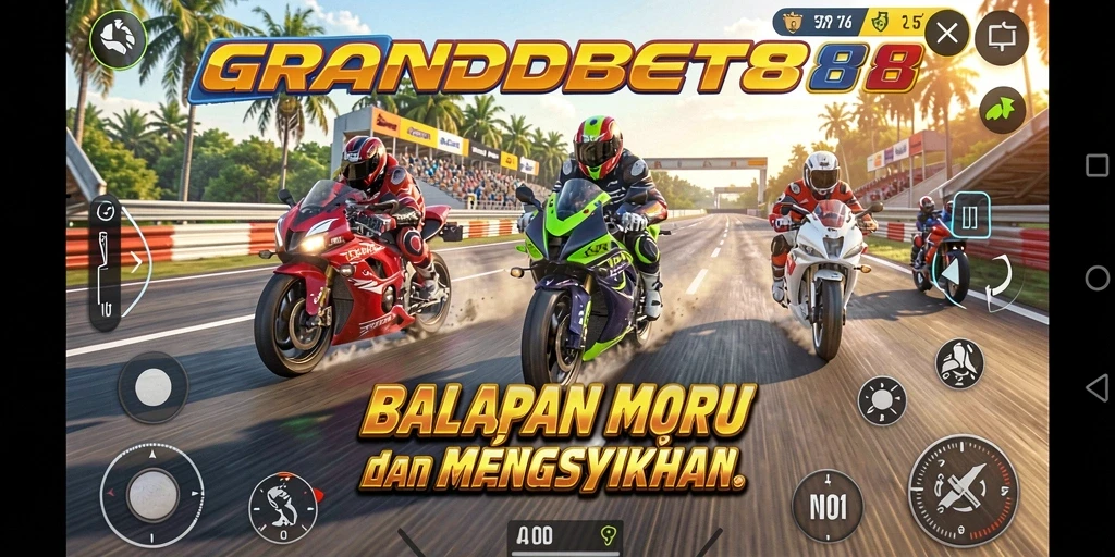 Tangkapan layar gameplay balapan motor yang menegangkan.