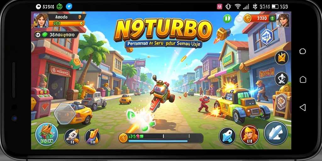 Screenshot gameplay N9TURBO menampilkan aksi seru dalam level arcade.