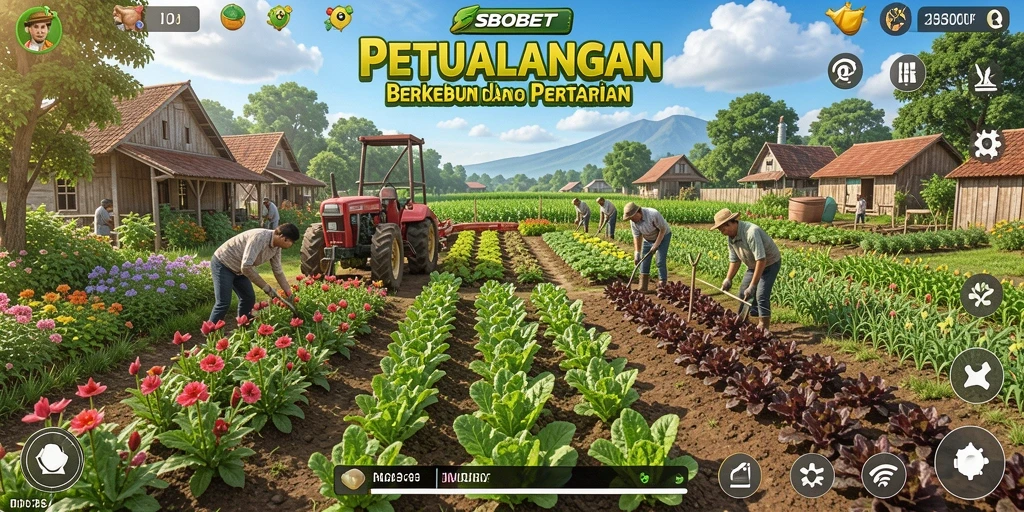 Tampilan penuh warna dari kebun dalam SBOBET dengan tanaman subur.