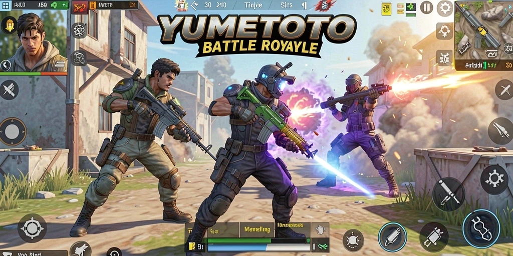 Tangkapan layar dari gameplay YUMETOTO menunjukkan aksi pertarungan Battle Royale yang seru.